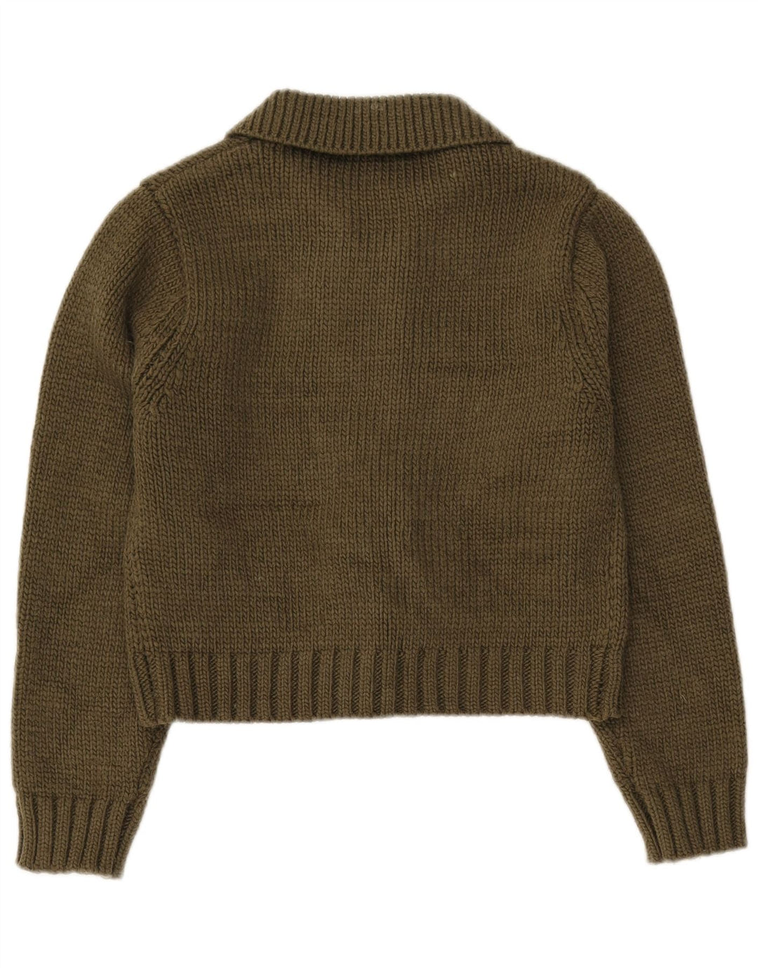 Zara Womens Crop Cardigan Sweater Reino Unido 16 Grande Poliéster Cáqui