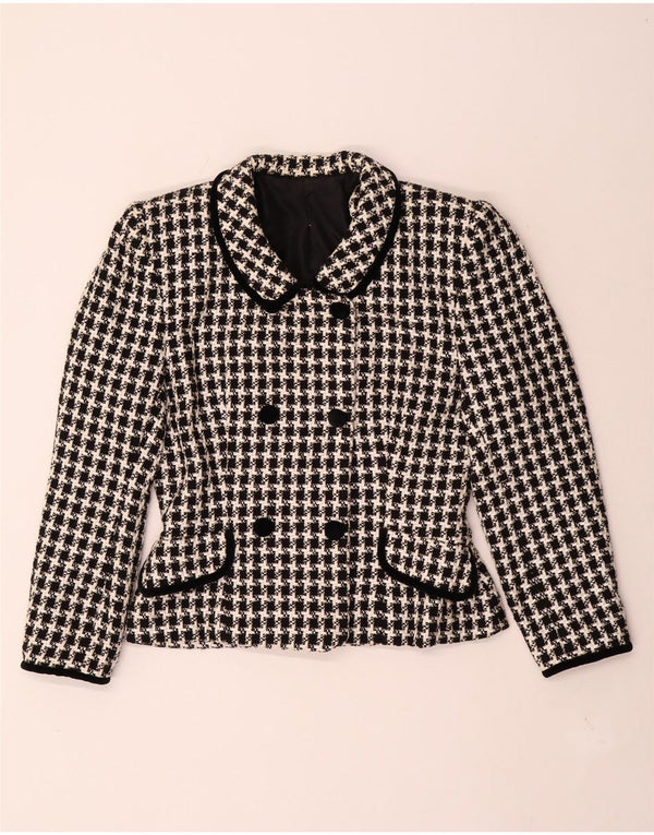 Jaqueta blazer feminina vintage com peito duplo UK 14 médio preto houndstooth