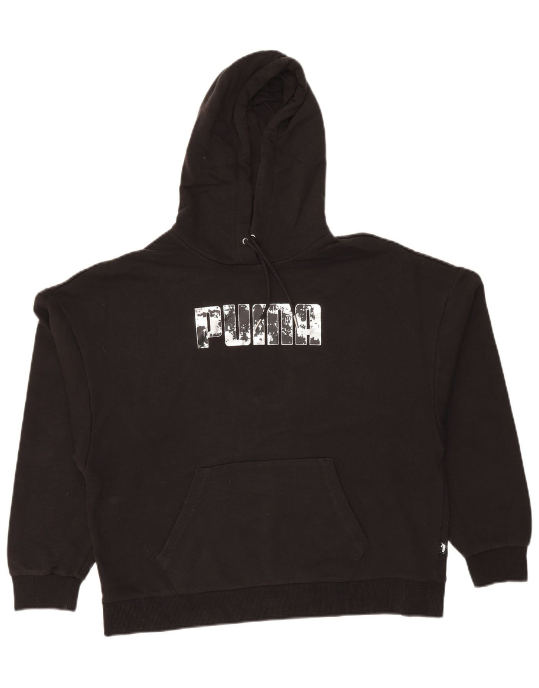 PUMA feminino gráfico moletom com capuz UK 16 grande algodão preto