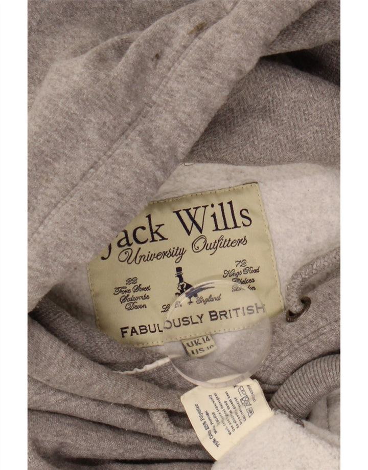JACK WILLS Suéter feminino com capuz gráfico Reino Unido 14 grande algodão cinza