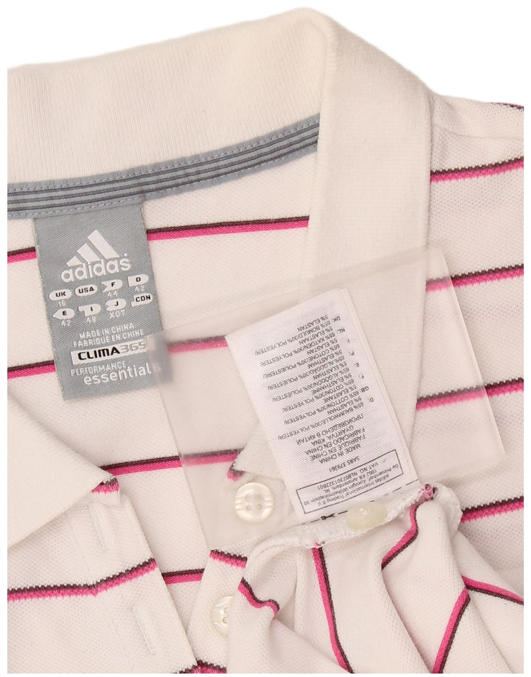 ADIDAS Womens Clima 365 Polo Shirt UK 16 Large White Striped Cotton