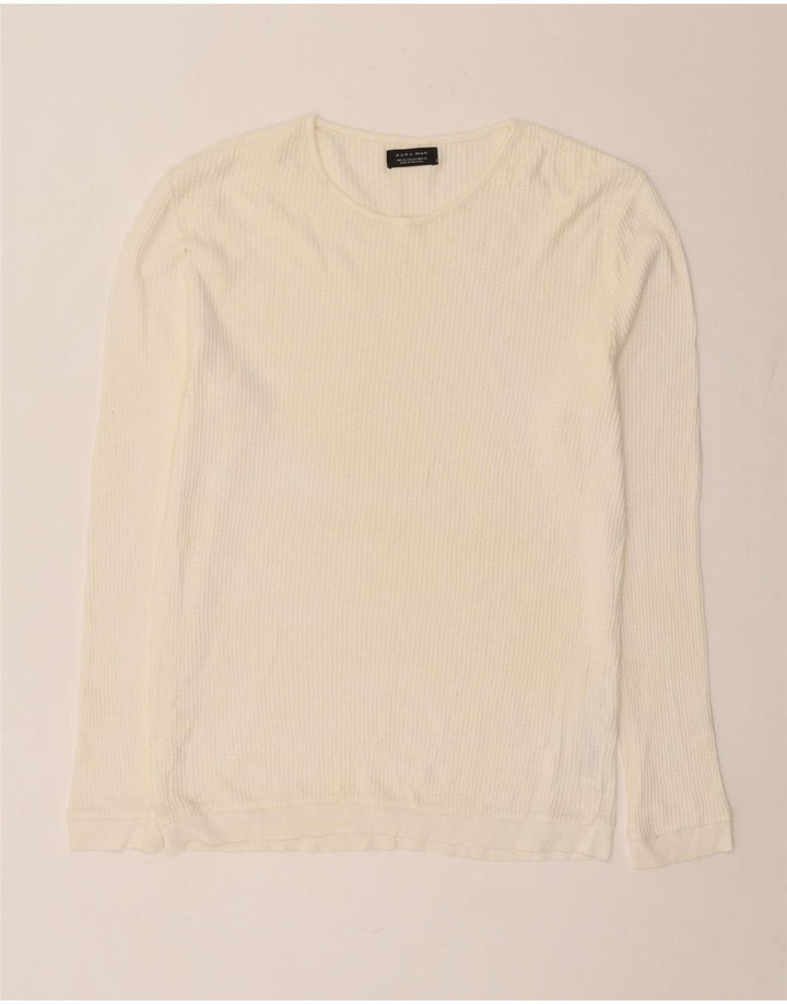 Zara Suéter masculino com gola redonda e algodão branco médio