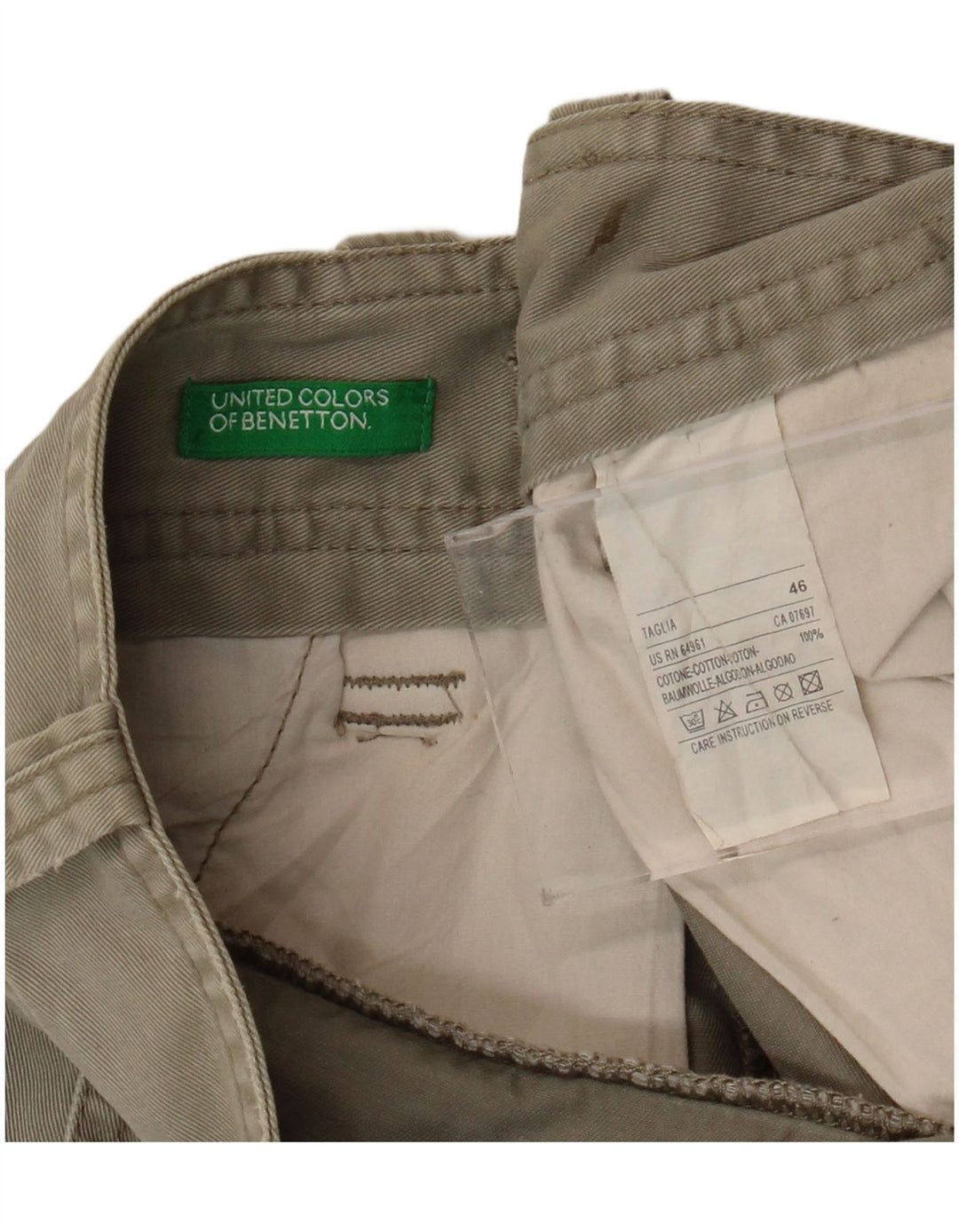 BENETTON Mens Cargo Shorts IT 46 Pequeno W32 Algodão Bege