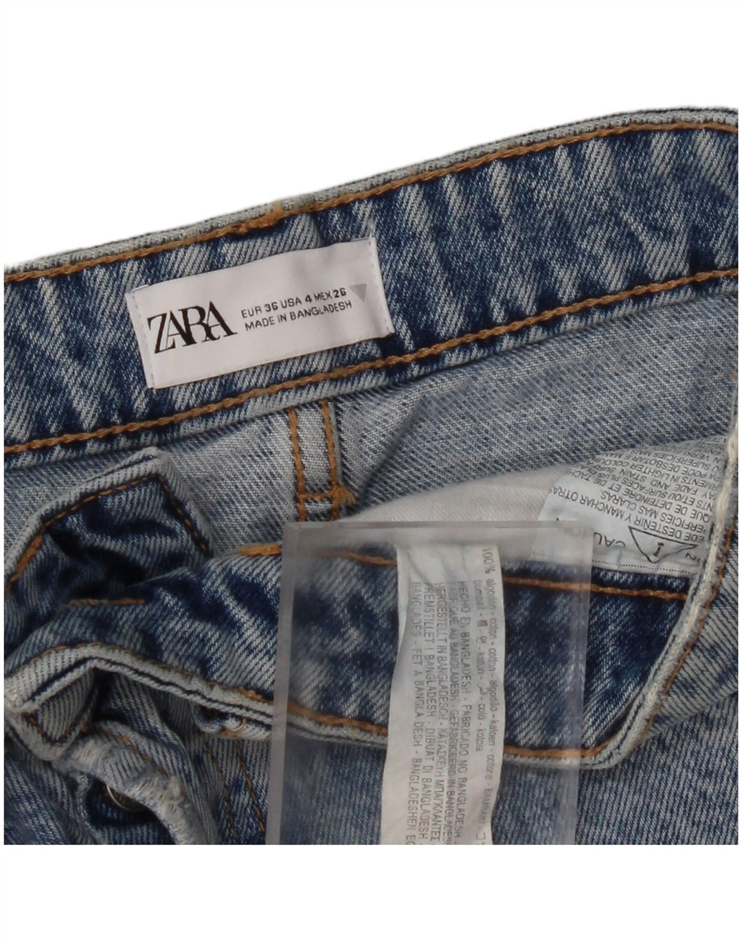 ZARA Shorts jeans feminino desgastado EU 36 XS W26 azul algodão