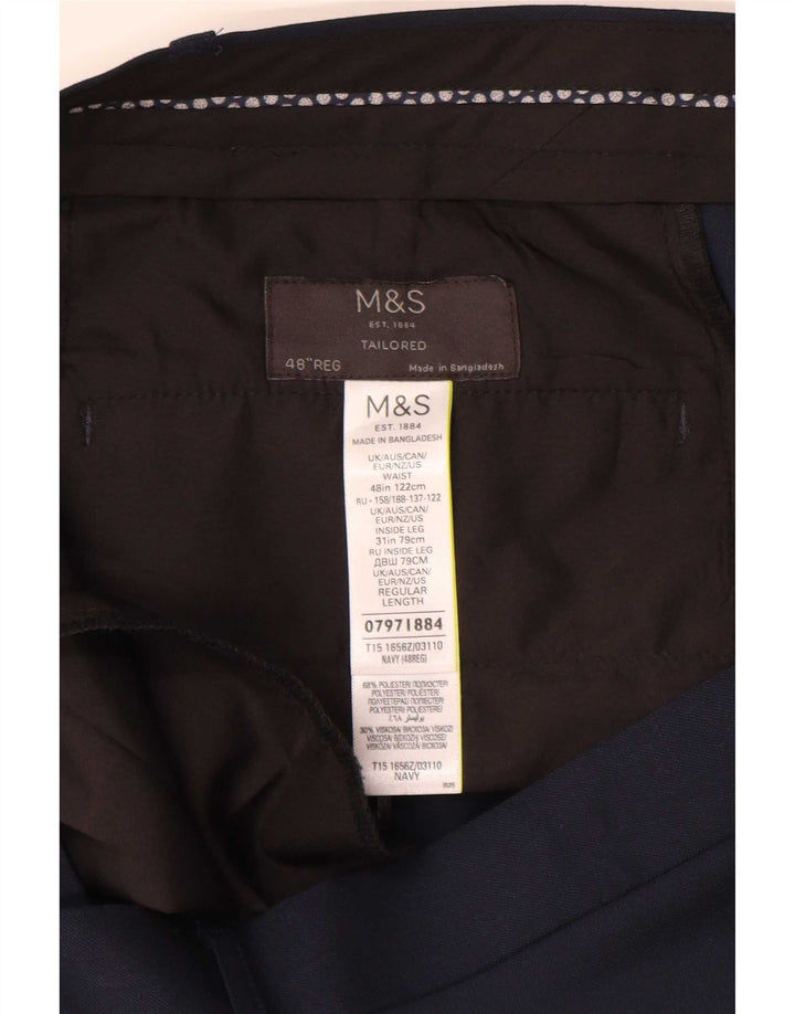 Calça masculina de terno reto sob medida Marks & Spencer W48 L31 azul marinho