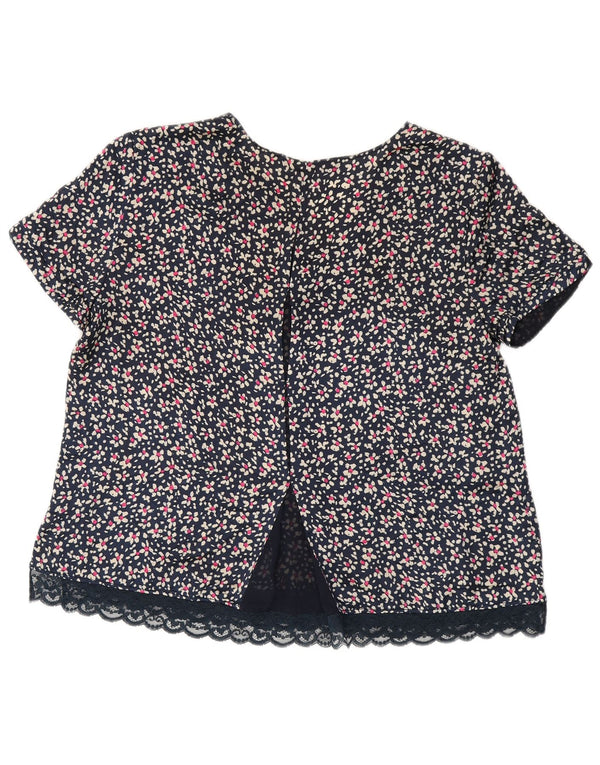 Blusa feminina ZARA UK 16 grande azul marinho floral