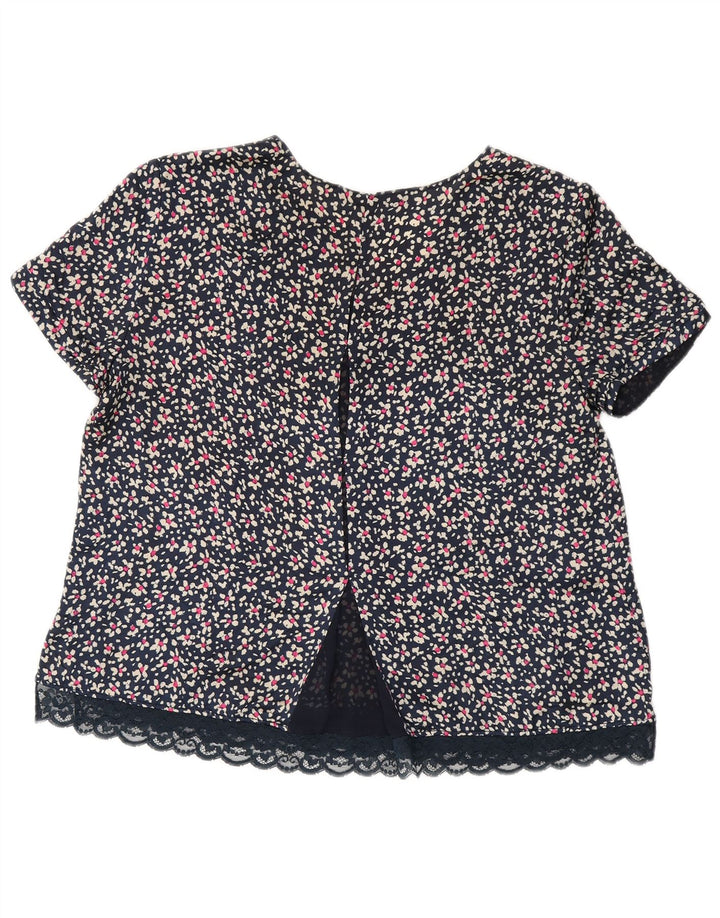 Blusa feminina ZARA UK 16 grande azul marinho floral