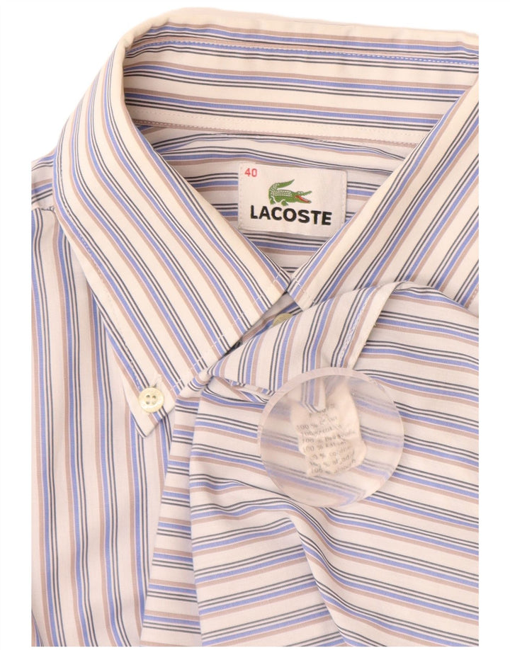 Camisa masculina LACOSTE tamanho 40 algodão listrado azul médio