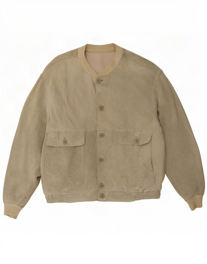 Jaqueta bomber masculina vintage de camurça UK 40 grande bege