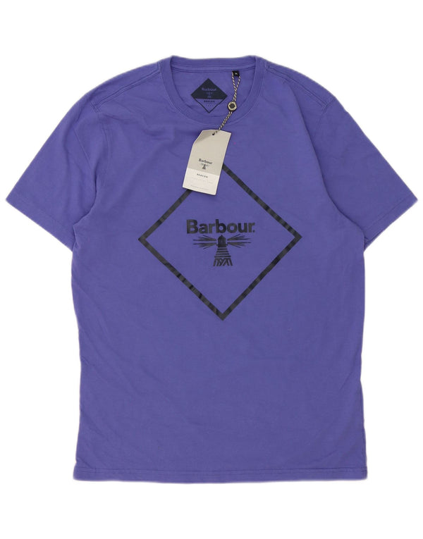 Camiseta masculina Barbour Slim Fit com estampa gráfica de algodão roxo médio