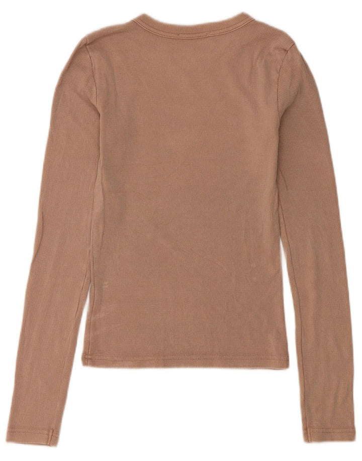 Top feminino Zara manga comprida UK 8 pequeno algodão bege