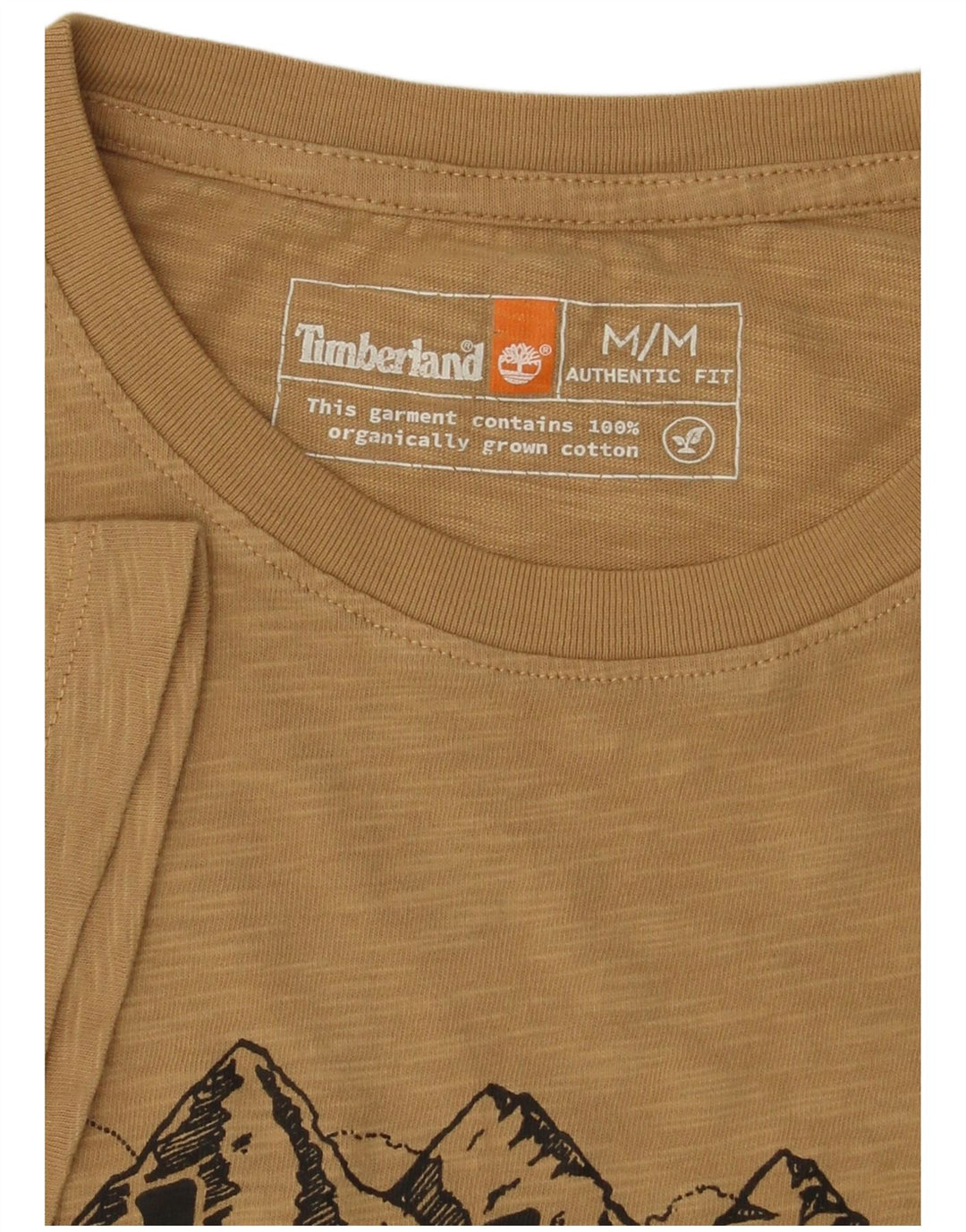 Camiseta masculina autêntica TIMBERLAND com estampa gráfica média de algodão bege manchado