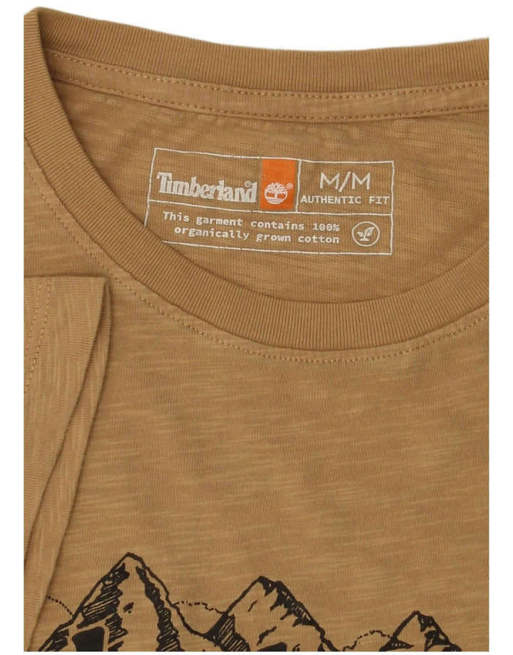 Camiseta masculina autêntica TIMBERLAND com estampa gráfica média de algodão bege manchado