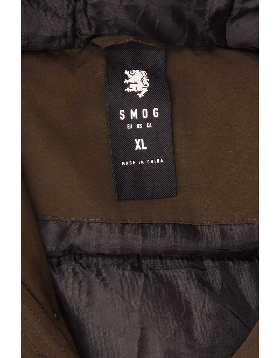 Jaqueta Parka masculina com capuz Smog UK 42 XL poliéster cáqui