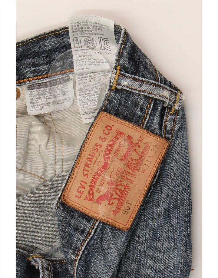 Calça Jeans Levis Masculina 501 Distressed Straight W33 L36 Azul Algodão