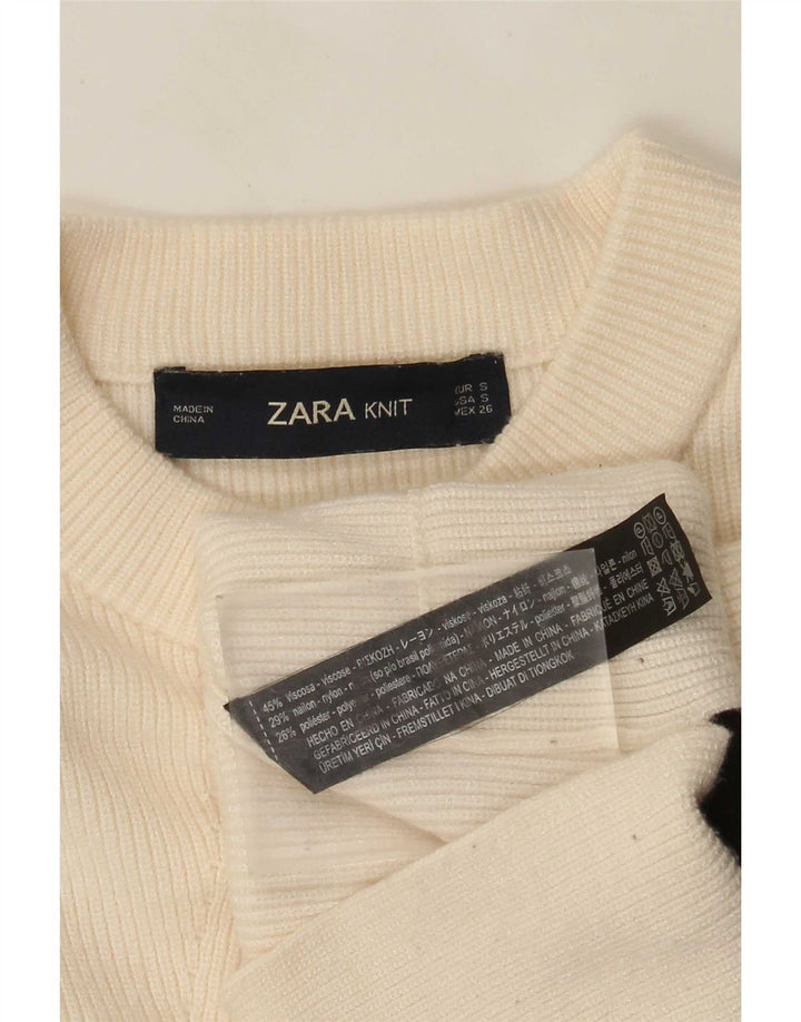 Zara Suéter feminino oversized com gola redonda Reino Unido 10 pequeno viscose branca