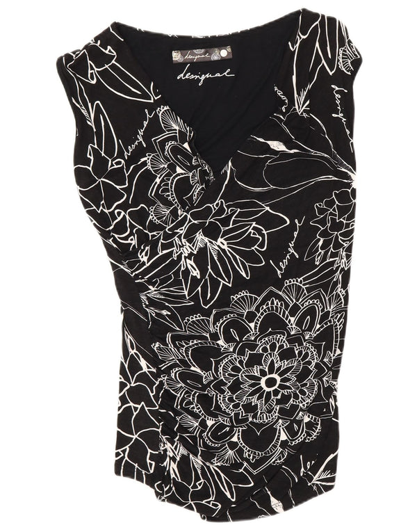 Blusa feminina Desigual UK 10 pequena viscose floral preta