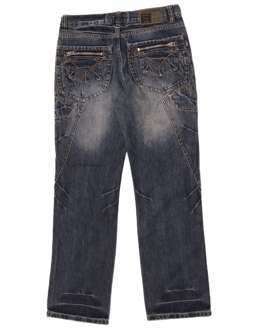 Vintage masculino reto Jeans W32 L32 azul patchwork algodão