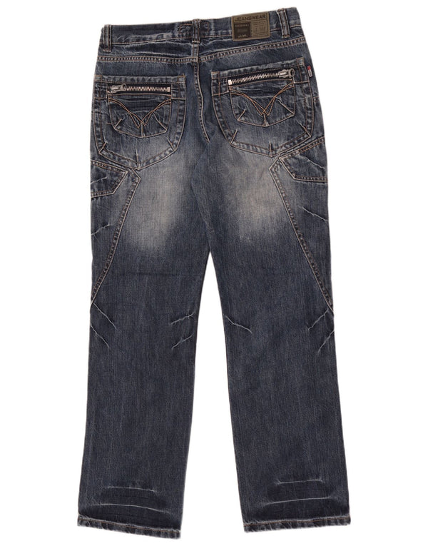 Vintage masculino reto Jeans W32 L32 azul patchwork algodão