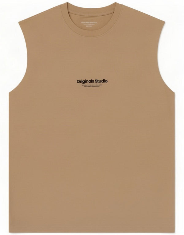 Jack & Jones Mens Graphic Vest Top Grande Algodão Bege