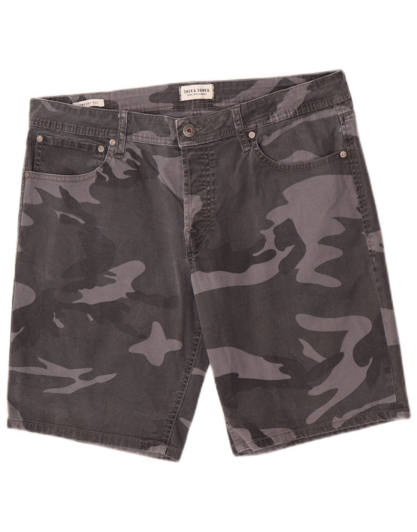 Shorts casuais masculinos Jack & Jones Comfort Fit XL W36 algodão camuflado cinza