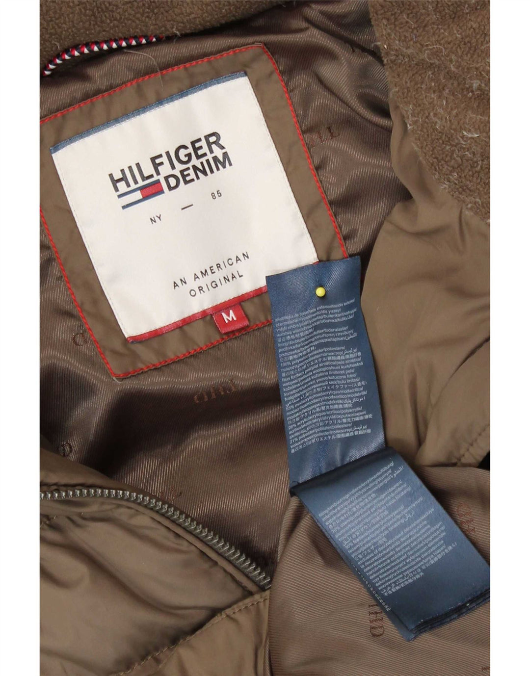 Casaco acolchoado com capuz feminino Tommy Hilfiger Reino Unido 14 poliéster bege médio