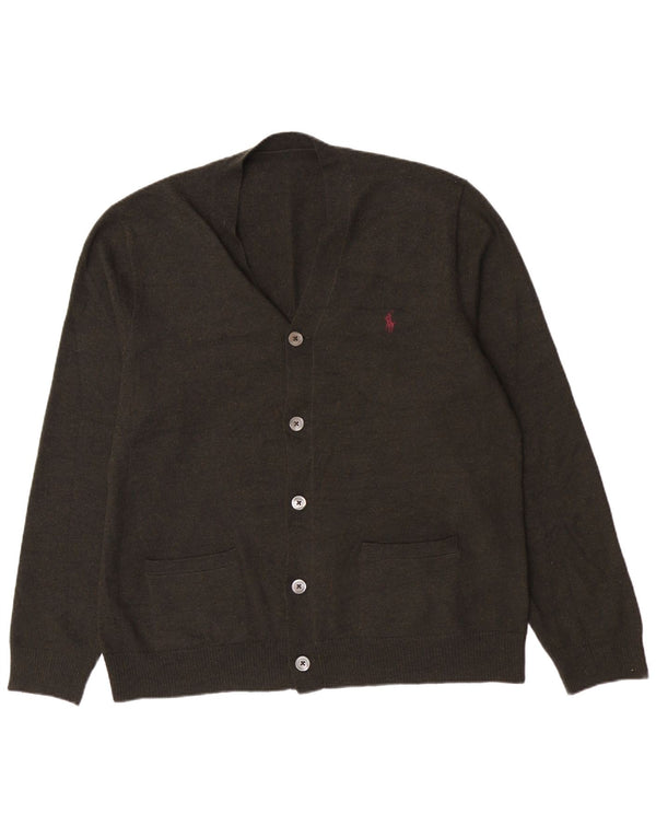 Suéter cardigã masculino Polo Ralph Lauren grande verde lã merino clássico