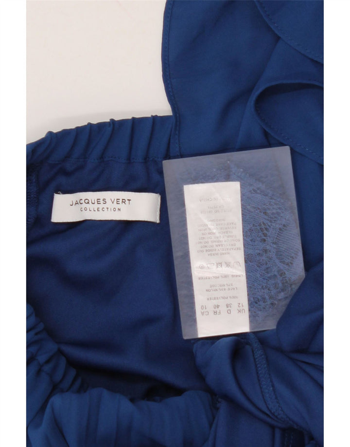 Saia evasê feminina JAQUES VERT Reino Unido 12 médio W30 azul marinho nylon