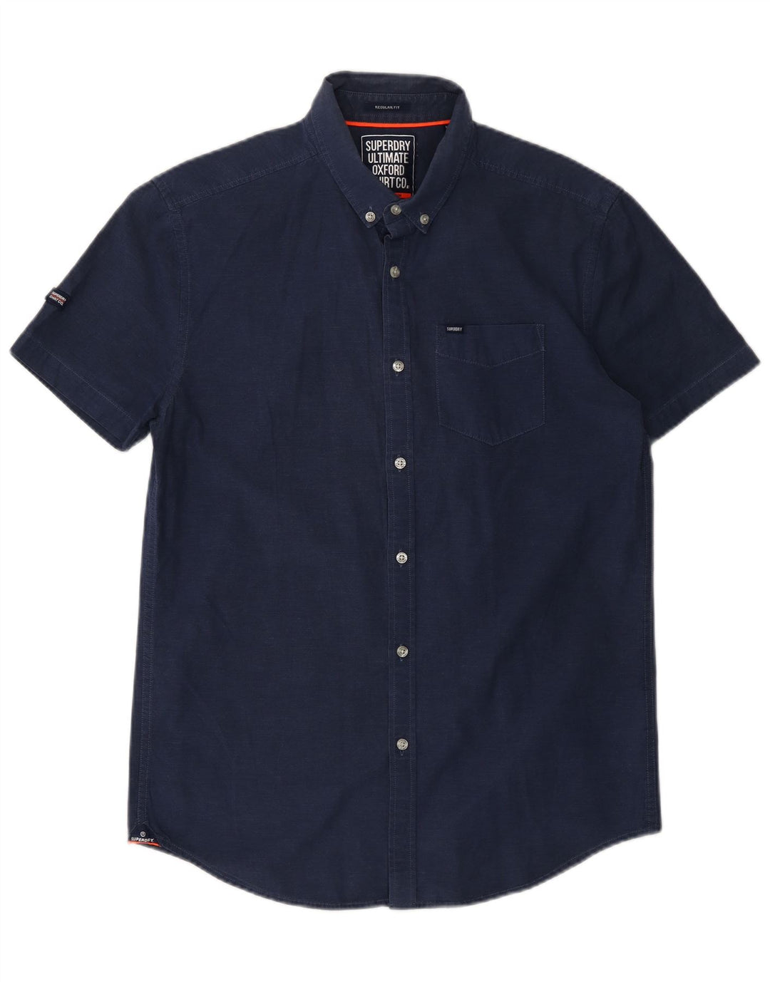 Camisa masculina SUPERDRY de manga curta com ajuste regular, algodão azul marinho médio