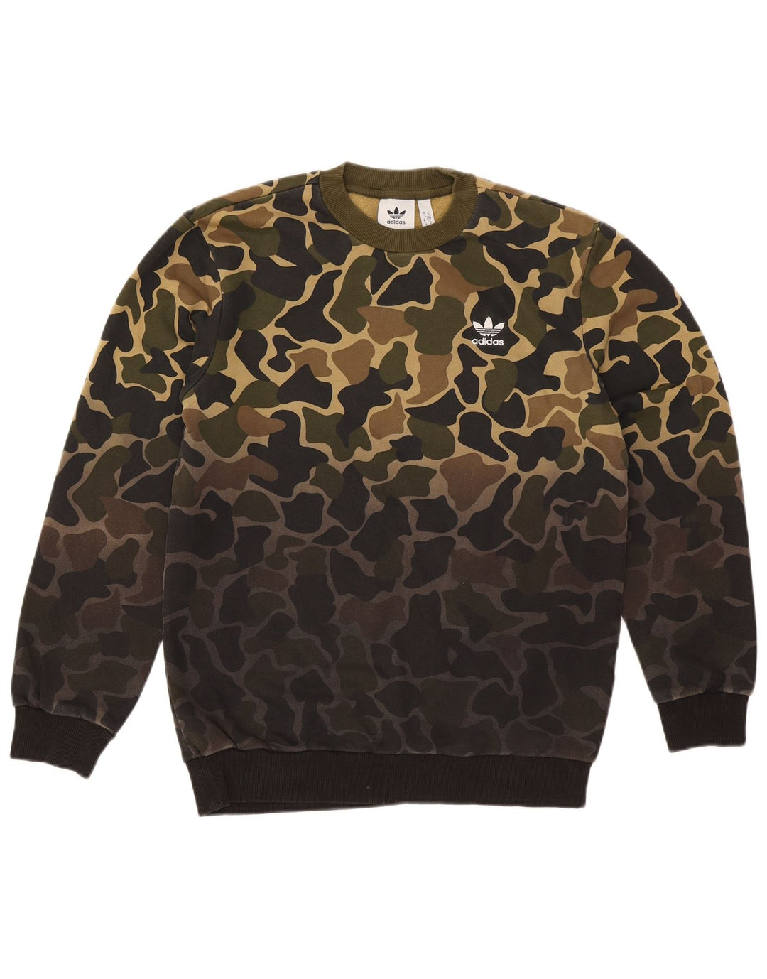 Adidas Mens Moletom Jumper Pequeno Cáqui Camuflagem Algodão