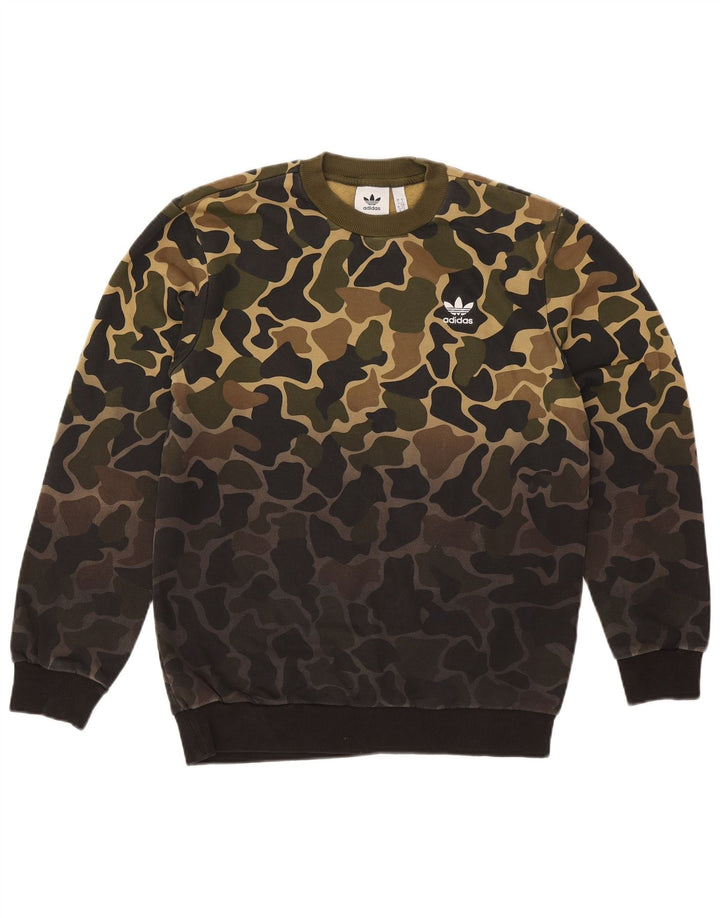 Adidas Mens Moletom Jumper Pequeno Cáqui Camuflagem Algodão