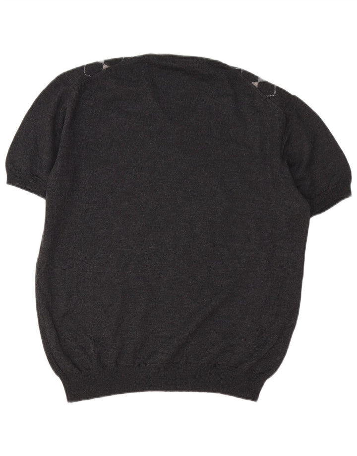 Suéter feminino VINTAGE com decote em V Reino Unido 16 grande cinza argyle/diamante