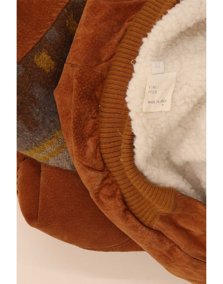 Jaqueta masculina de couro Colombus Loose Fit UK 40 grande bege geométrico