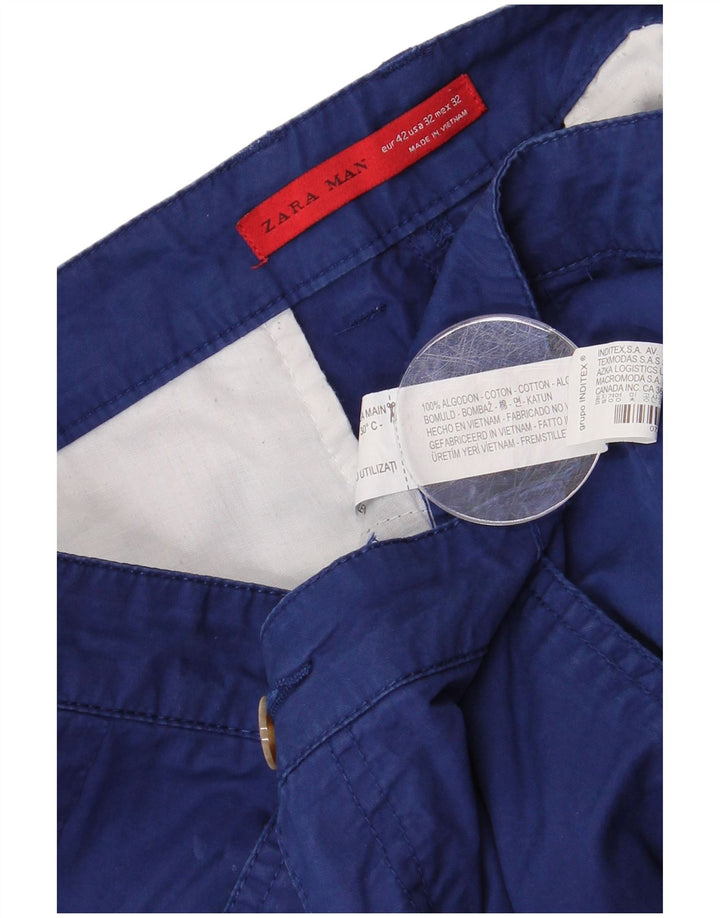 ZARA Mens Chino Shorts EU 42 Grande W32 Azul Algodão