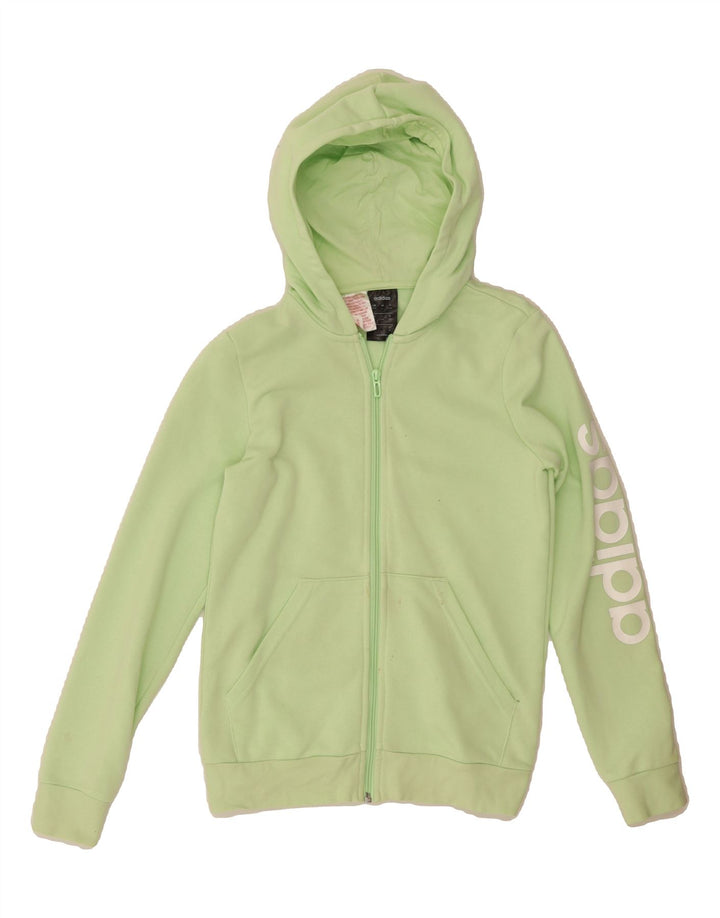 ADIDAS Girls Graphic Zip Hoodie Sweater 13-14 Years Green Cotton Vintage Adidas and Second-Hand Adidas from Messina Hembry 