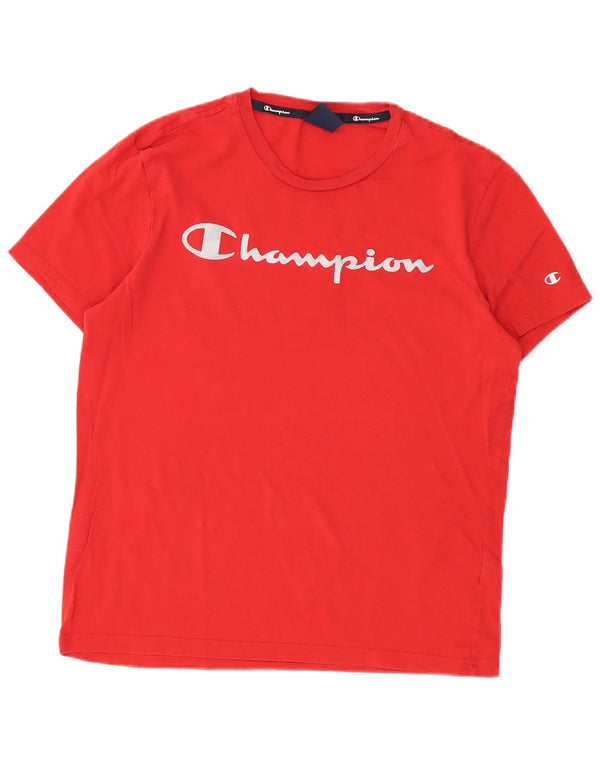 Campeão Mens Graphic T-Shirt Top Médio Algodão Vermelho
