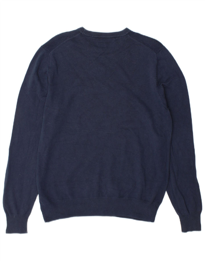 Suéter masculino Marks & Spencer com gola redonda, algodão azul marinho médio