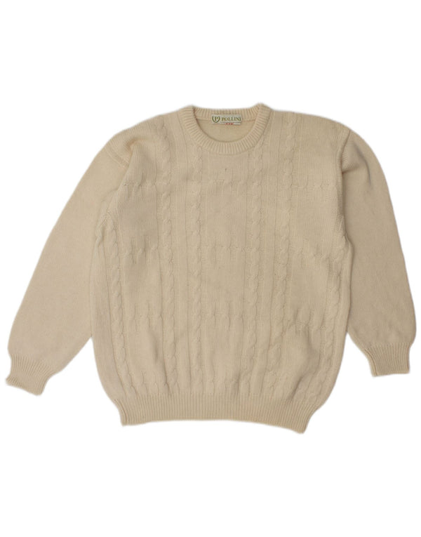 Pollini Mens Crew Neck Jumper Sweater IT 52 Large Beige Wool