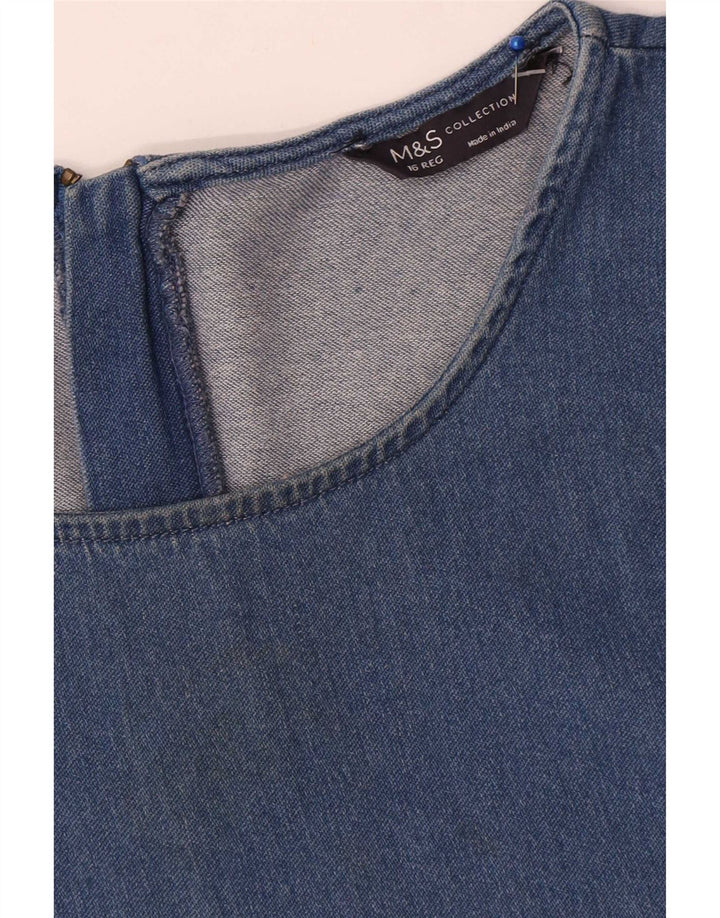 Vestido jeans feminino Marks & Spencer manga 3/4 grande tamanho UK 16 grande azul