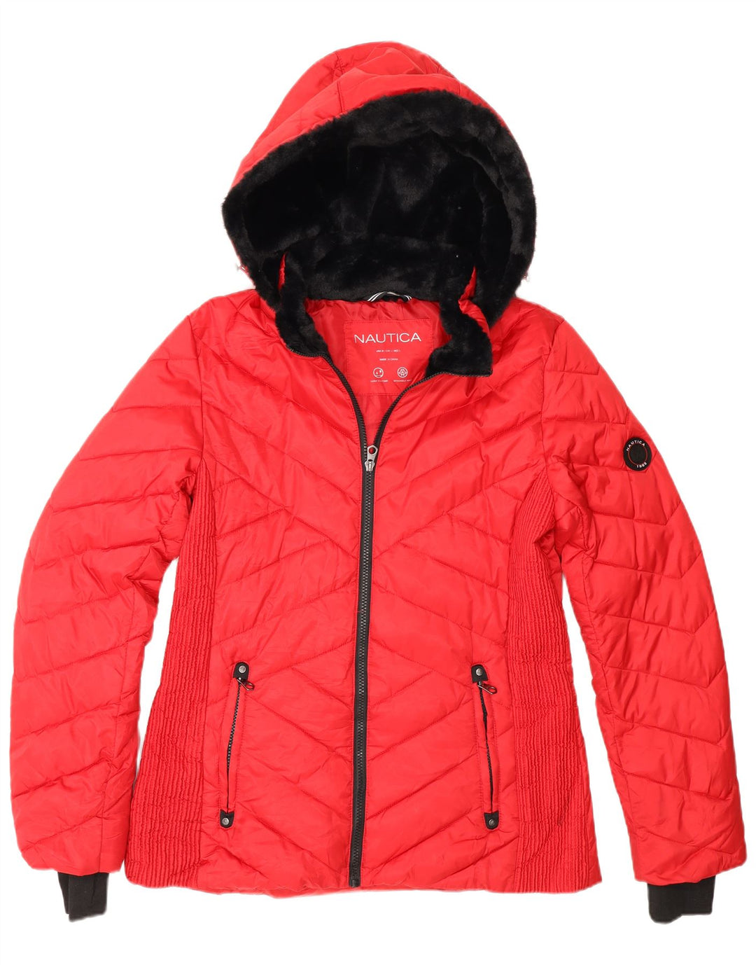 Jaqueta feminina acolchoada com capuz Nautica UK 14 poliéster vermelho médio