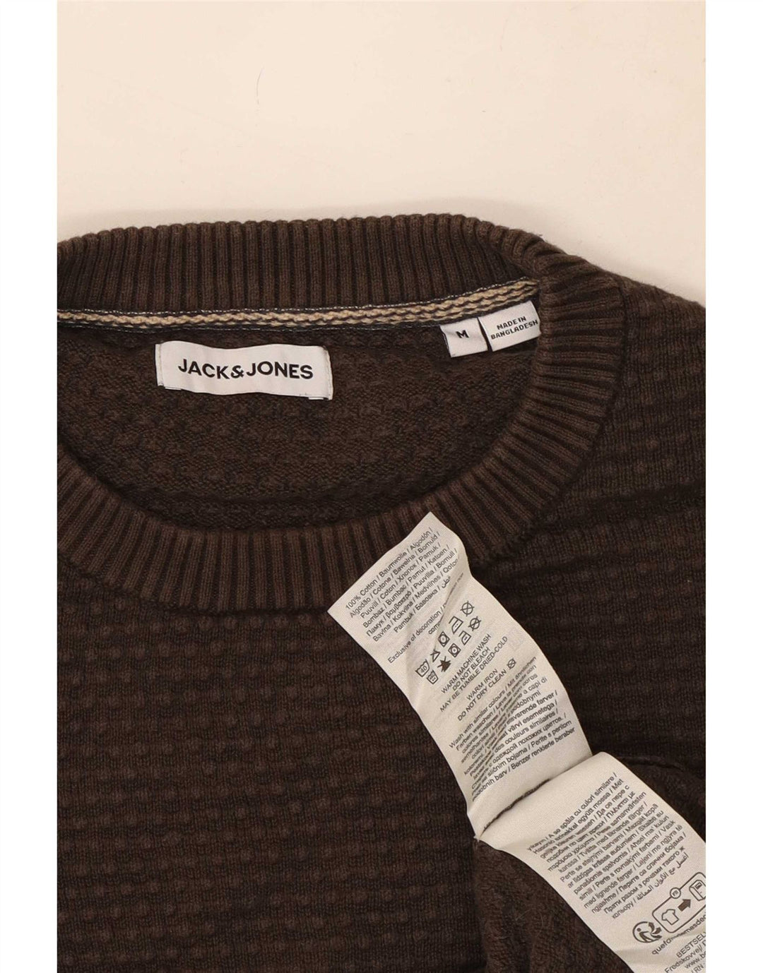 Suéter masculino Jack & Jones com gola redonda, algodão marrom médio