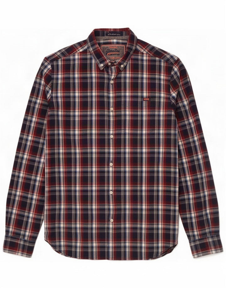 Camisa masculina Superdry de flanela média azul marinho xadrez algodão