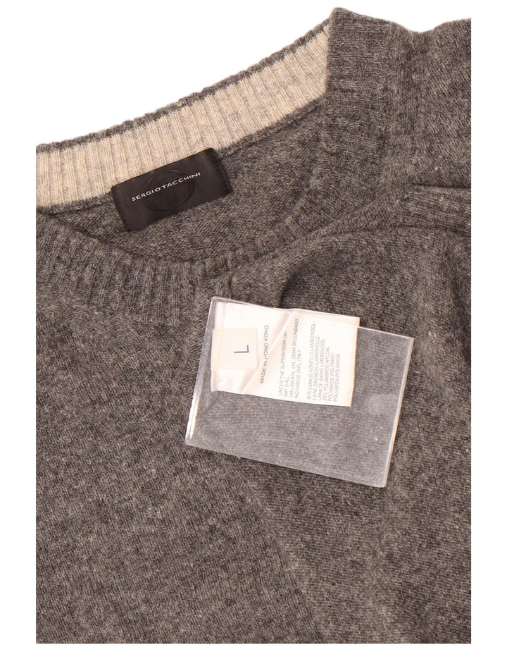 Sergio Tacchini Suéter masculino com gola redonda, grande lã manchada cinza
