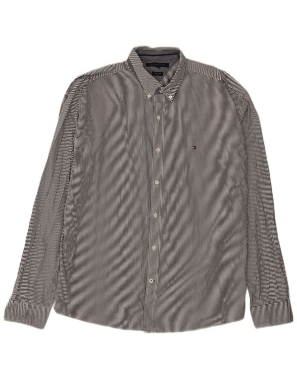 Tommy Hilfiger Camisa masculina vintage fit 2XL algodão listrado azul marinho