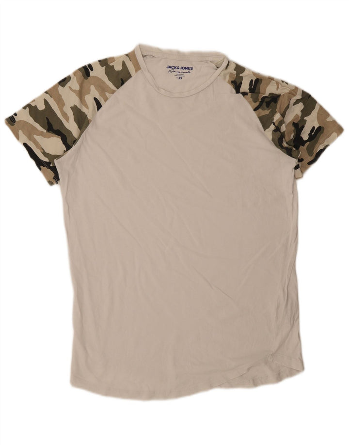 Camiseta masculina JACK & JONES de algodão camuflado branco médio
