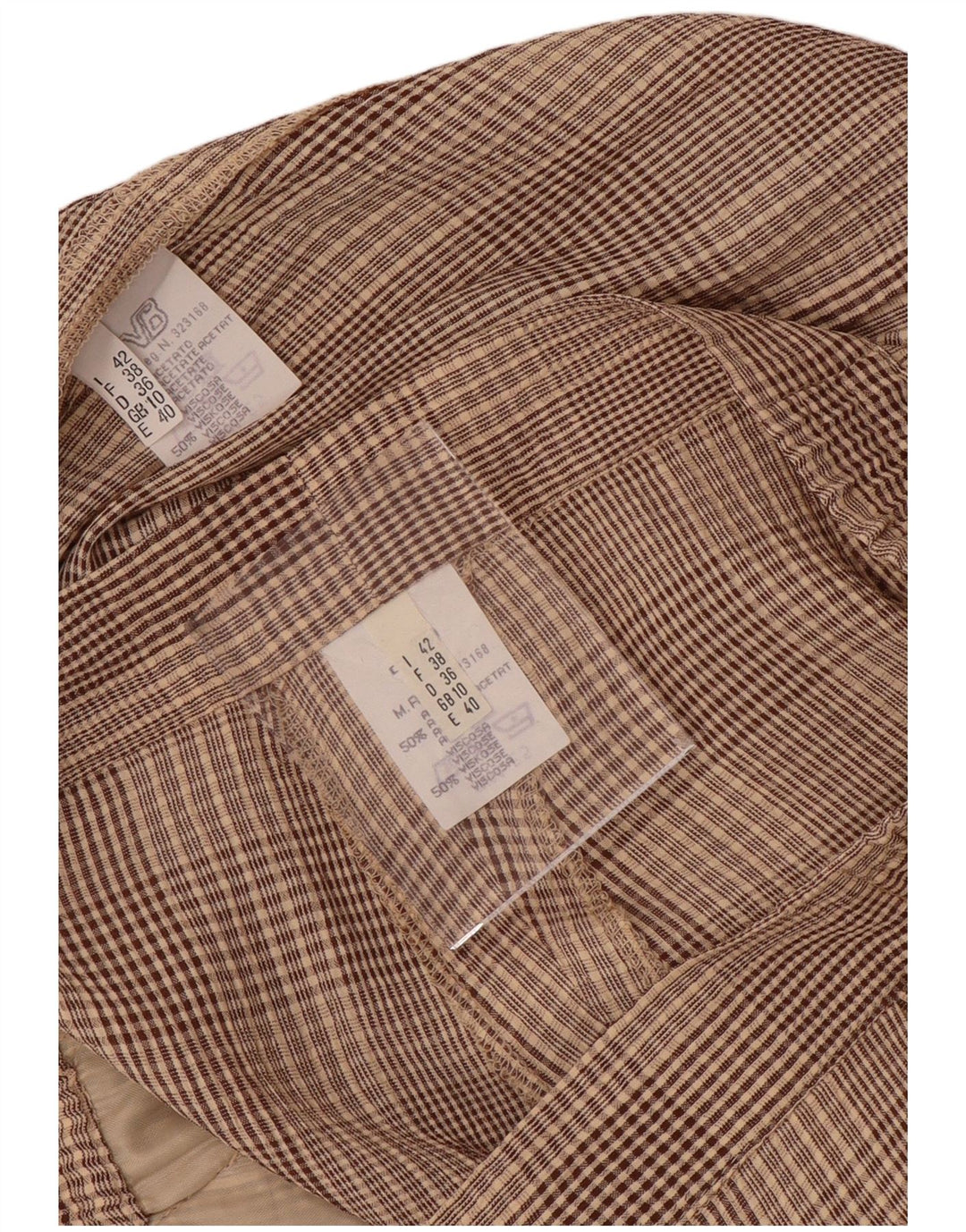 Conjunto feminino VINTAGE de 4 botões e 2 peças Reino Unido 10 pequeno W28 marrom xadrez acetato