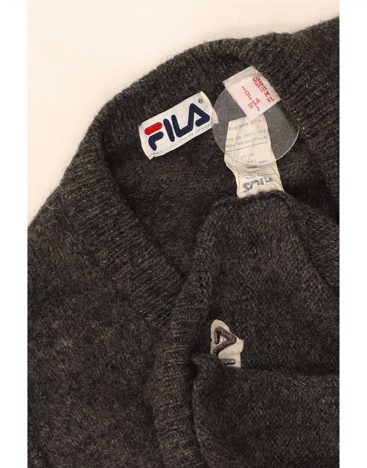 Suéter cardigã masculino Fila sem mangas lã cinza médio