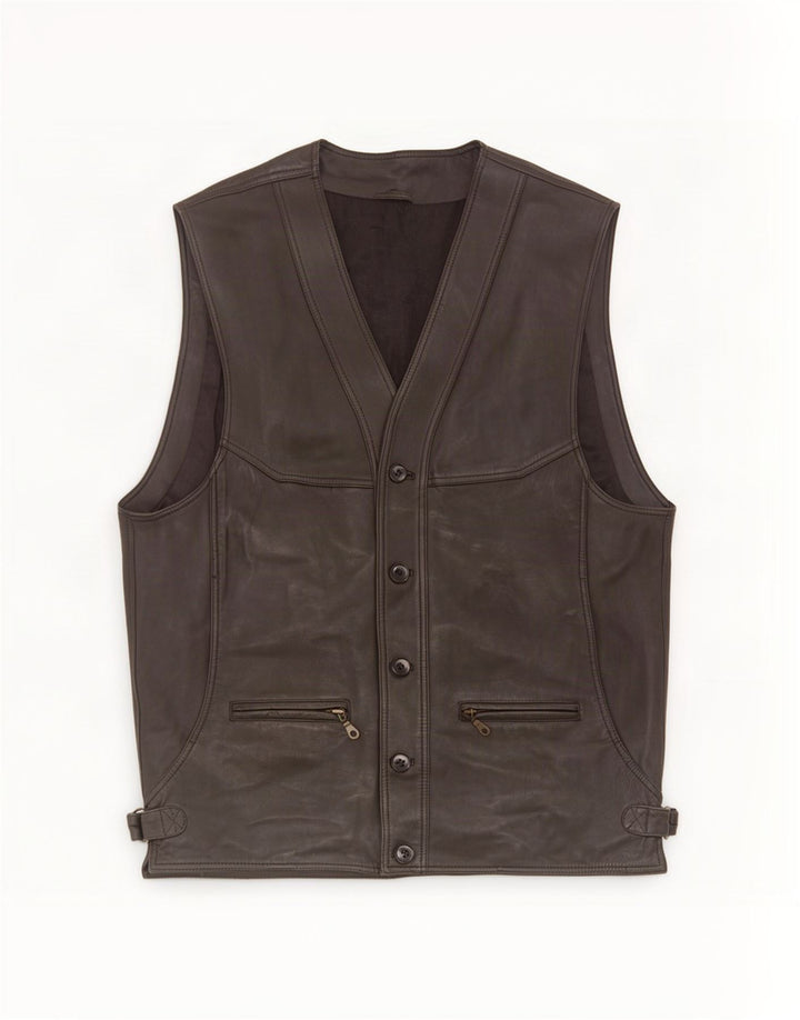 Colete de couro masculino vintage UK 38 médio preto