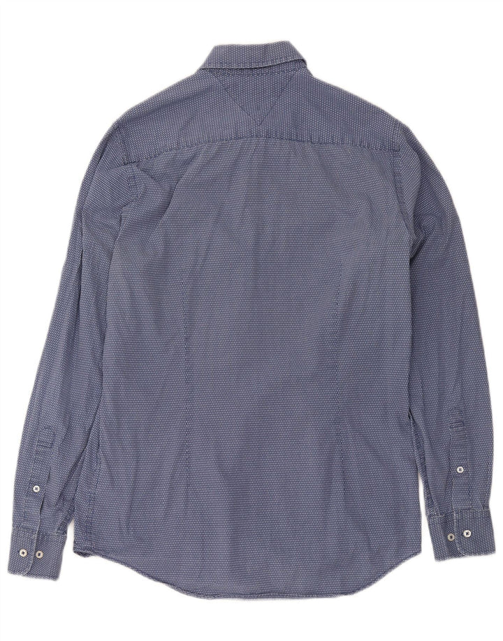 Camisa masculina Tommy Hilfiger Slim Fit algodão manchado azul médio