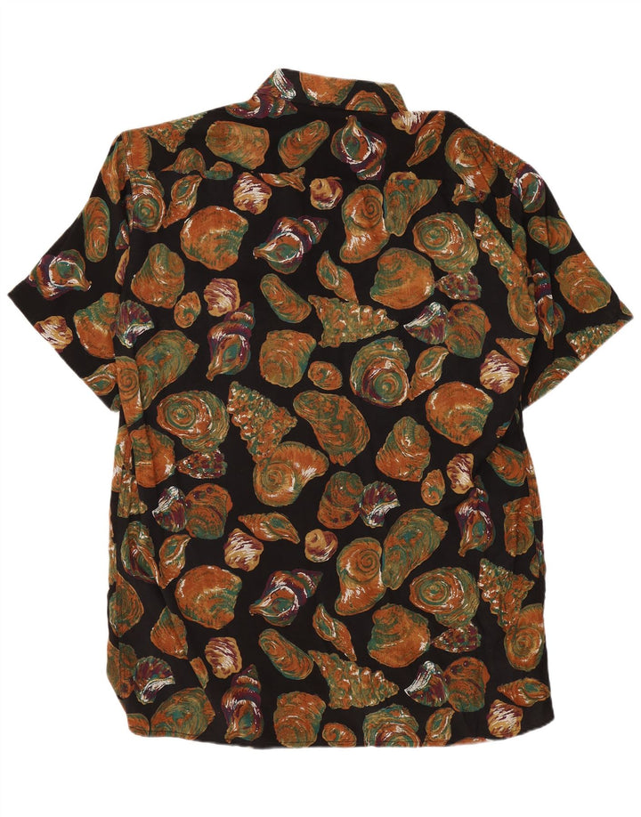 Vintage masculino abstrato Padrão camisa de manga curta viscose preta média